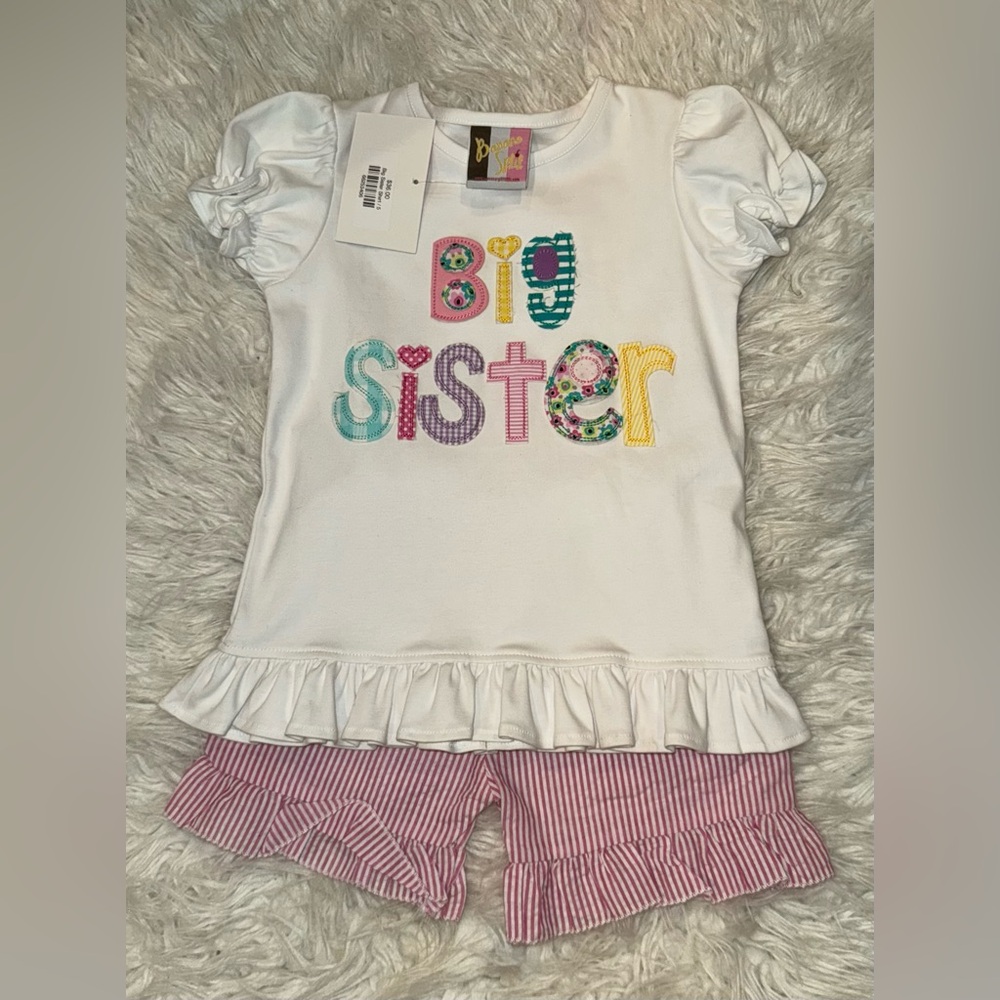 Big Sister White T-Shirt and Pink Striped Shorts Set